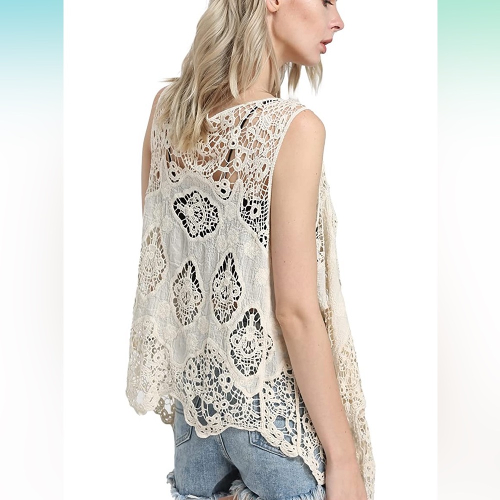 JASTIE Open Stitch Cardigan Boho Sleeveless Summer Hollow Out Solid Crochet Vest
